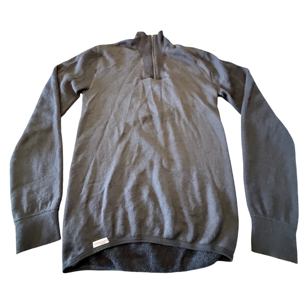 Woolpower 200 Merino Wool Quarter Zip Base Layer Top Black Large Sweden Made